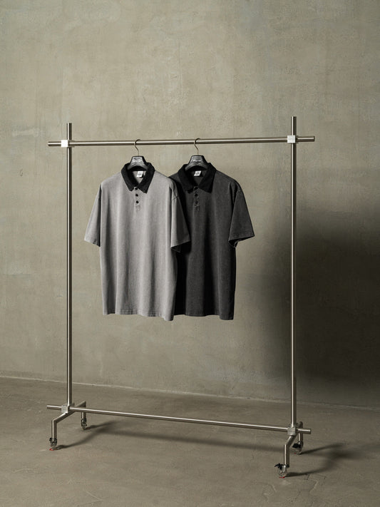 Vintage American Premium Polo Shirt - Men's Relaxed Fit Short Sleeve Top with Color-Block Collar, Retro Style Breathable Cotton Blend