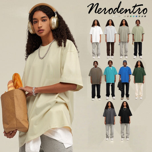 Heavyweight 425GSM Oversized Dropped Shoulder T-Shirt - 100% Cotton Teen Boys Summer Streetwear Unisex Essential Basic Tee