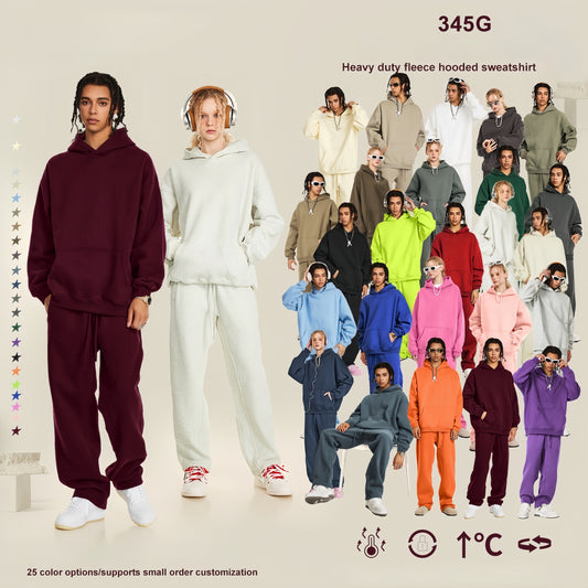 Custom 345GSM Fleece Hoodie - Heavyweight Blank Streetwear Pullover, Oversized Unisex Brushed Interior Zip Up Hooded Sweatshirt