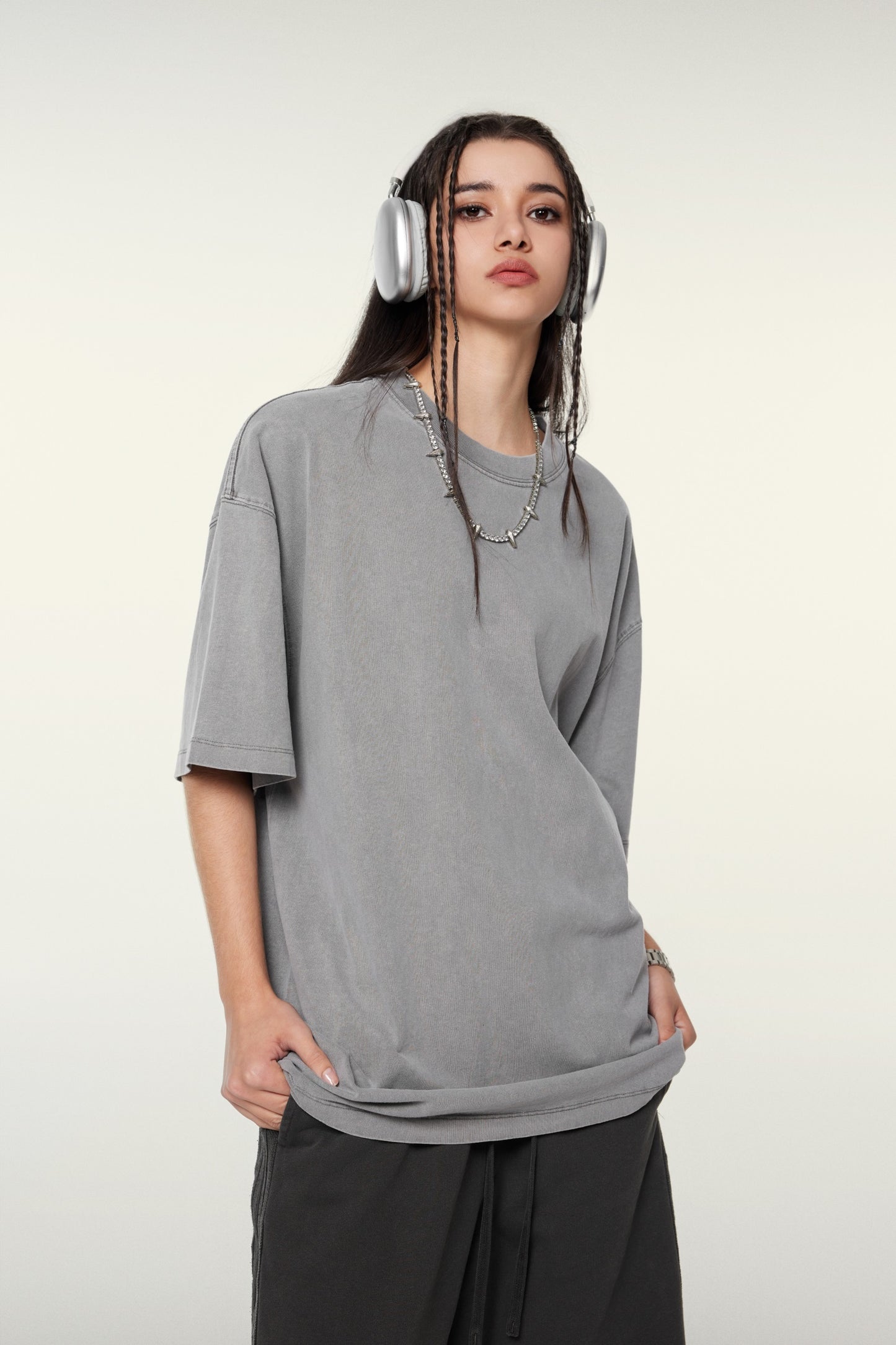 Custom 260GSM Washed Cotton Tee - Vintage Streetwear Oversized Unisex Crewneck T-Shirt for Teens