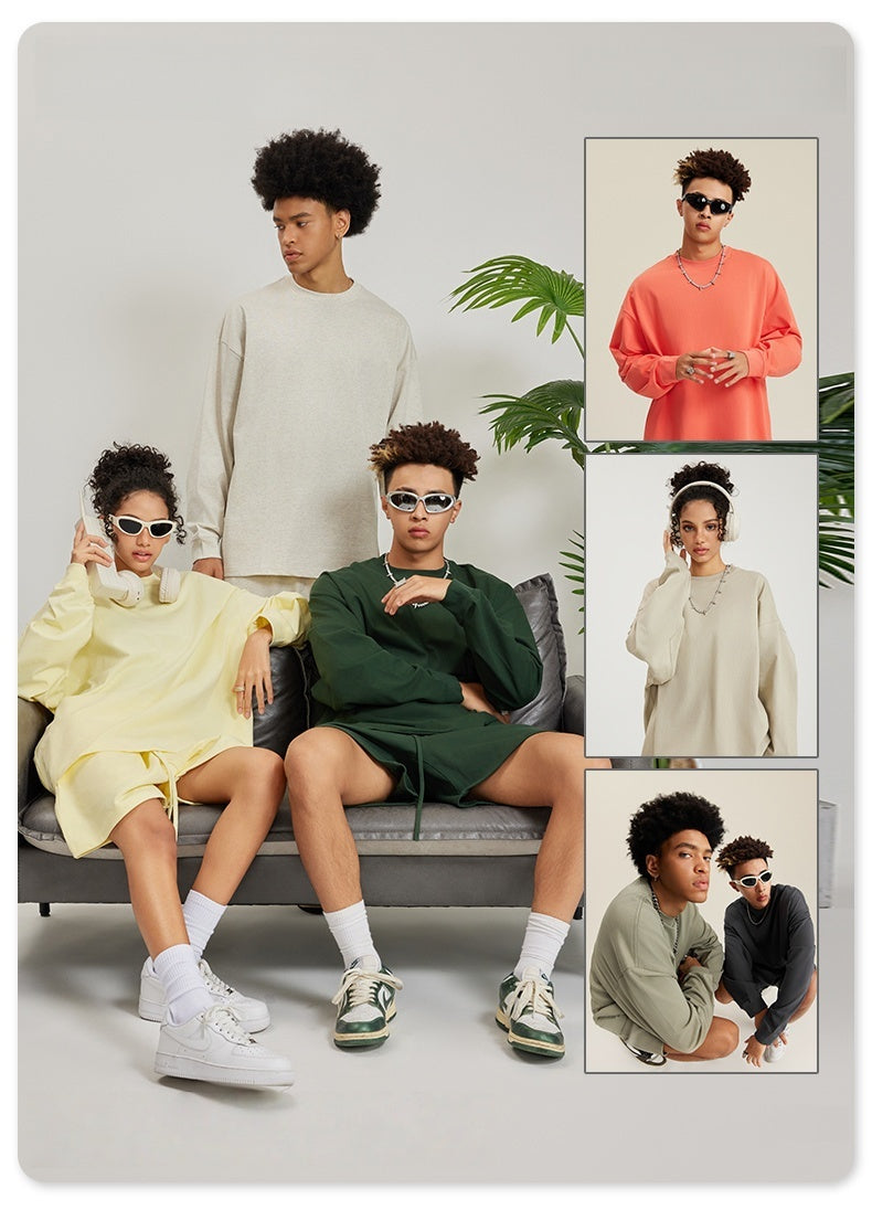 Unisex American Heavyweight Long Sleeve T-Shirt - 100% Cotton Relaxed Fit Couple's Tee, Minimalist Streetwear Essential