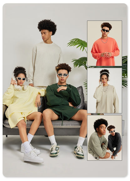 Unisex American Heavyweight Long Sleeve T-Shirt - 100% Cotton Relaxed Fit Couple's Tee, Minimalist Streetwear Essential