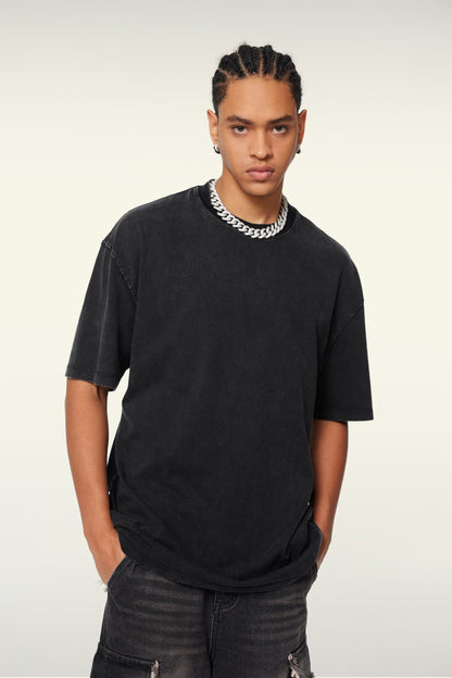 Custom 260GSM Washed Cotton Tee - Vintage Streetwear Oversized Unisex Crewneck T-Shirt for Teens