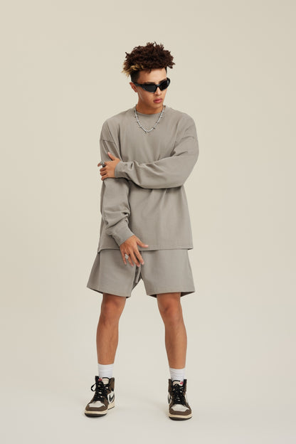 Unisex American Heavyweight Long Sleeve T-Shirt - 100% Cotton Relaxed Fit Couple's Tee, Minimalist Streetwear Essential