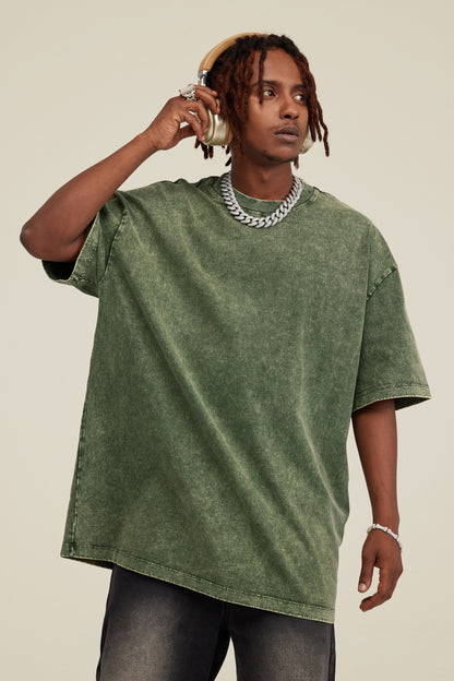 Heavyweight 260GSM Batik Dopamine Washed Tee - Slim Neckline American Streetwear Relaxed Unisex Cotton T-Shirt for Teens