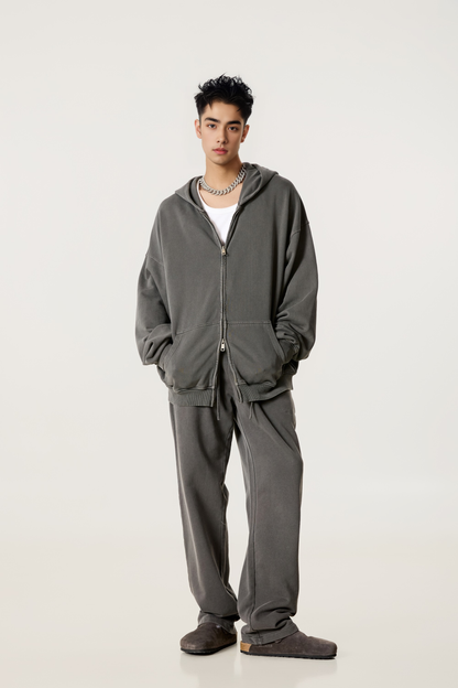 Custom 370 GSM 100% Cotton Heavyweight Hoodie - Cropped Oversized Zip Up Men's Pullover with Panel Design Streetwear Jacket