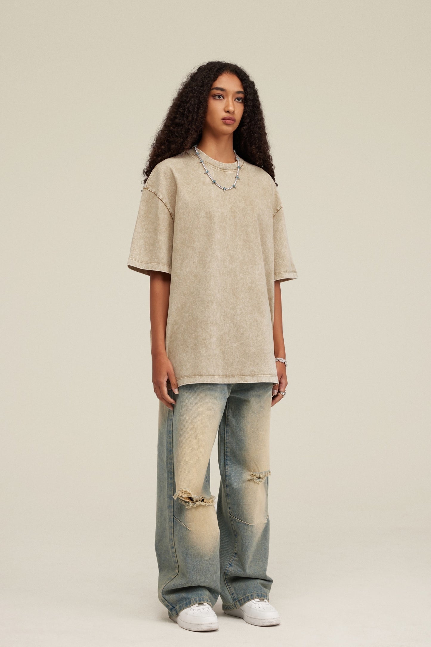 Heavyweight 260GSM Batik Dopamine Washed Tee - Slim Neckline American Streetwear Relaxed Unisex Cotton T-Shirt for Teens