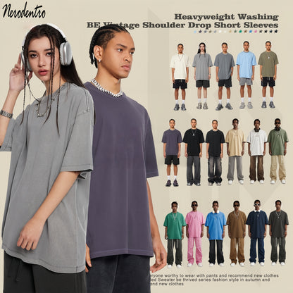 Custom 260GSM Washed Cotton Tee - Vintage Streetwear Oversized Unisex Crewneck T-Shirt for Teens