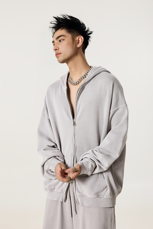 Custom 370 GSM 100% Cotton Heavyweight Hoodie - Cropped Oversized Zip Up Men's Pullover with Panel Design Streetwear Jacket