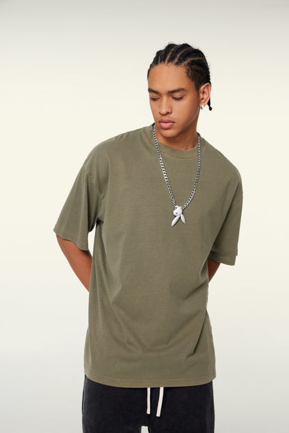 Custom 260GSM Washed Cotton Tee - Vintage Streetwear Oversized Unisex Crewneck T-Shirt for Teens
