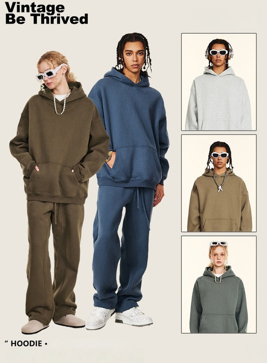 Custom 345GSM Fleece Hoodie - Heavyweight Blank Streetwear Pullover, Oversized Unisex Brushed Interior Zip Up Hooded Sweatshirt
