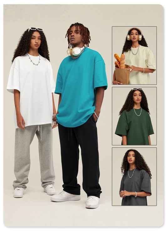 Heavyweight 425GSM Oversized Dropped Shoulder T-Shirt - 100% Cotton Teen Boys Summer Streetwear Unisex Essential Basic Tee