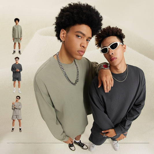 Unisex American Heavyweight Long Sleeve T-Shirt - 100% Cotton Relaxed Fit Couple's Tee, Minimalist Streetwear Essential