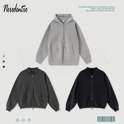 Custom 370 GSM 100% Cotton Heavyweight Hoodie - Cropped Oversized Zip Up Men's Pullover with Panel Design Streetwear Jacket