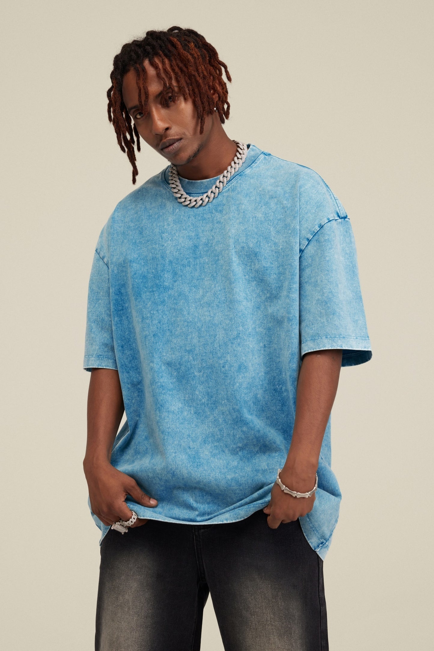 Heavyweight 260GSM Batik Dopamine Washed Tee - Slim Neckline American Streetwear Relaxed Unisex Cotton T-Shirt for Teens