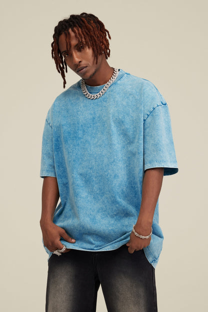 Heavyweight 260GSM Batik Dopamine Washed Tee - Slim Neckline American Streetwear Relaxed Unisex Cotton T-Shirt for Teens