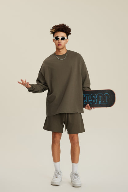Unisex American Heavyweight Long Sleeve T-Shirt - 100% Cotton Relaxed Fit Couple's Tee, Minimalist Streetwear Essential