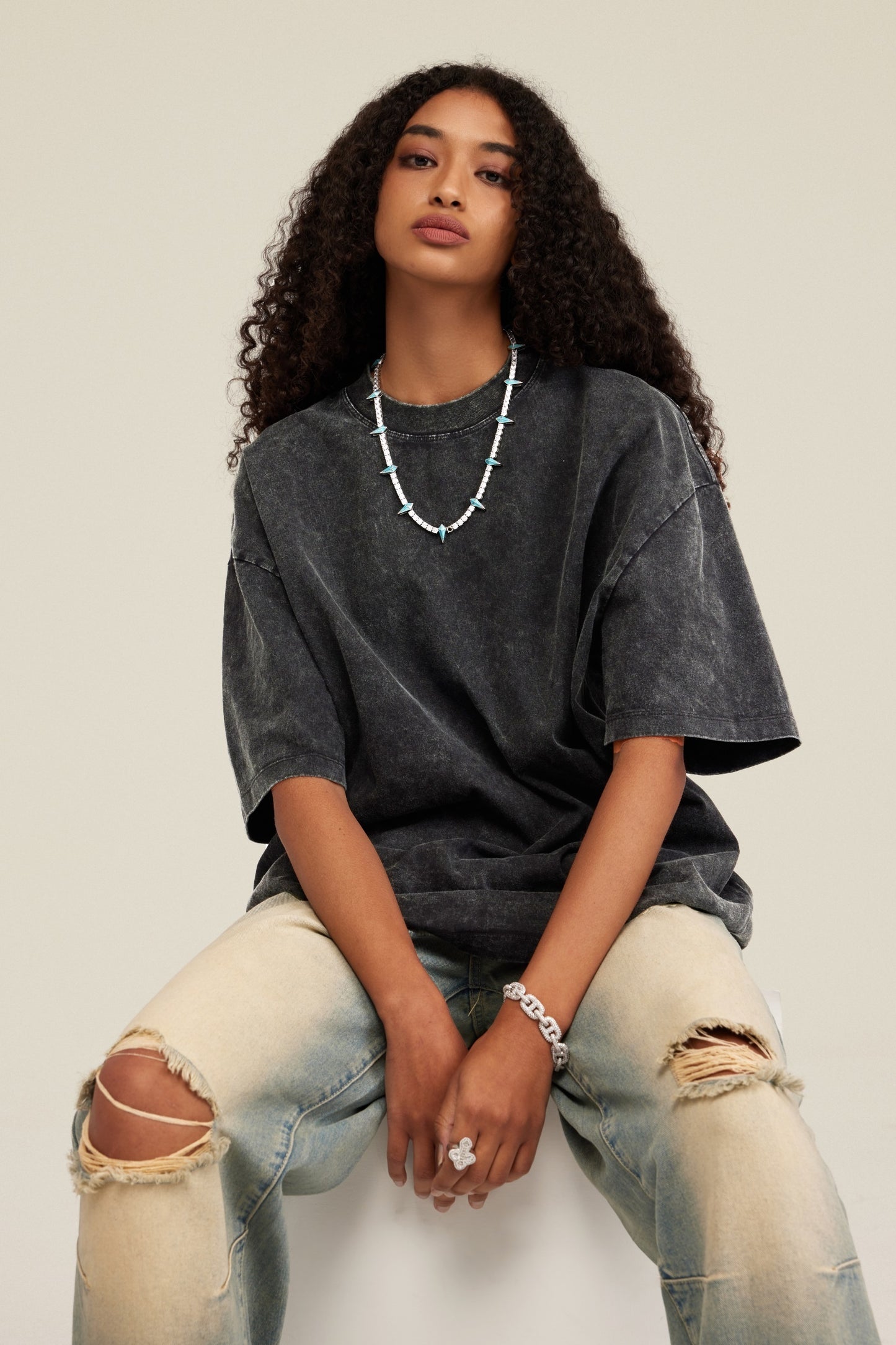 Heavyweight 260GSM Batik Dopamine Washed Tee - Slim Neckline American Streetwear Relaxed Unisex Cotton T-Shirt for Teens