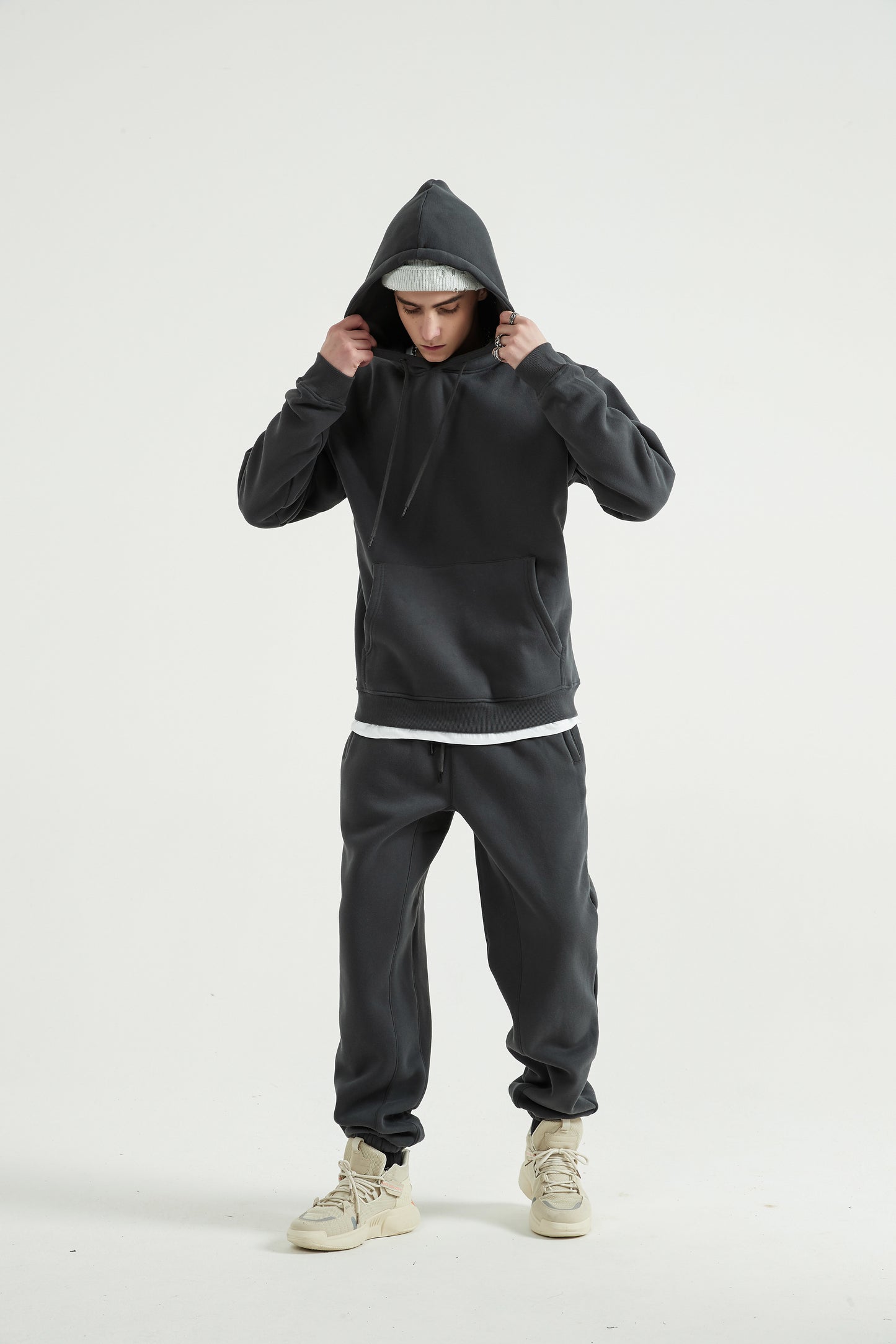 Custom 345 GSM Cropped French Terry Hoodie - Heavyweight Blank Streetwear Pullover, Oversized Unisex Short Top with Premium Fleece