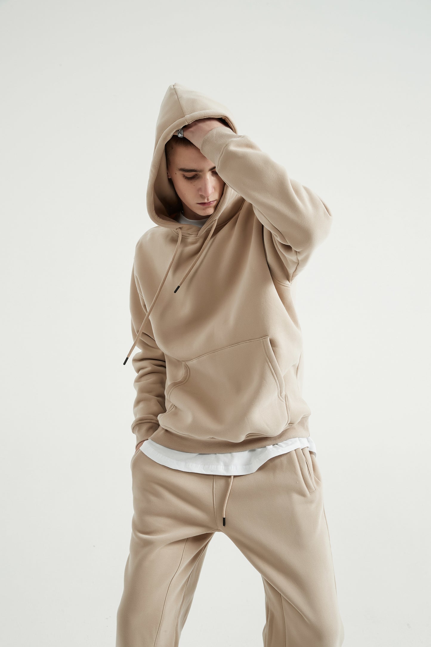 Custom 345 GSM Cropped French Terry Hoodie - Heavyweight Blank Streetwear Pullover, Oversized Unisex Short Top with Premium Fleece